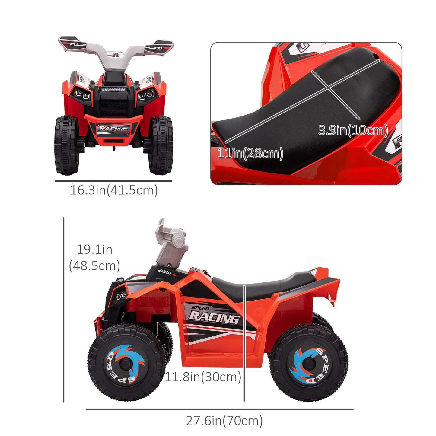 Aosom 6V Quad Kids Electric Car with Wear-resistant Wheels, for Boys and Girls Aged 18-36 Months, Red