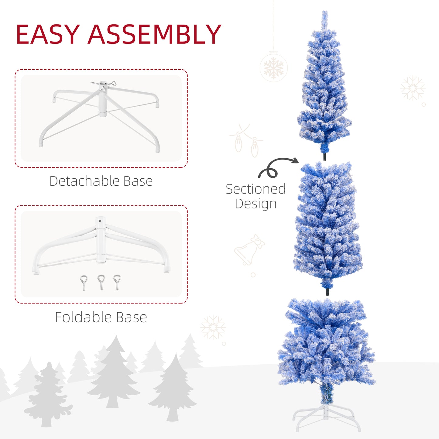 HOMCOM 7.5ft Flocked Christmas Tree, Pencil Christmas Tree with Realistic Branch Tips, Folding Metal Stand, Green