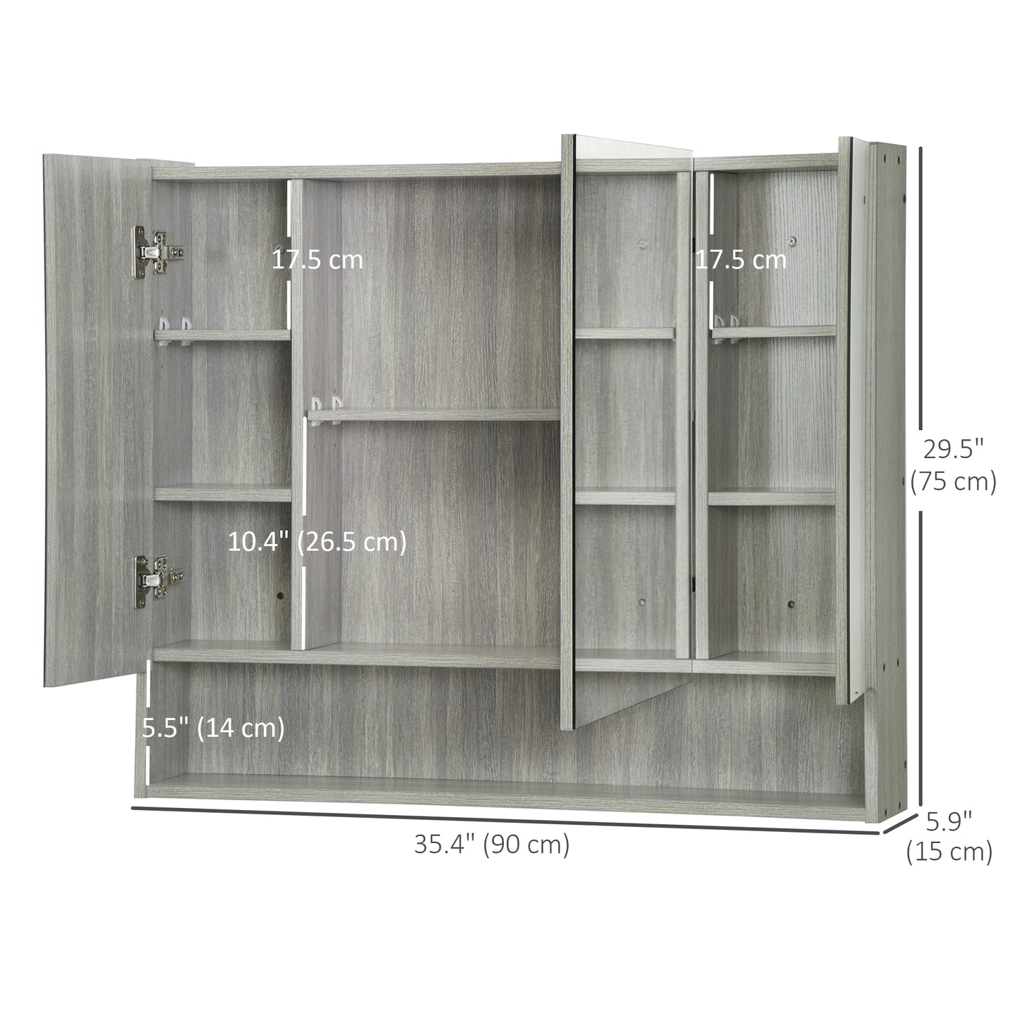 kleankin Wall Mounted Bathroom Medicine Cabinet with Mirror and Adjustable Shelves, Grey