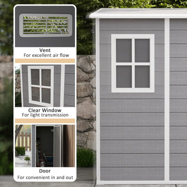 Outsunny 4'x5' Garden Tool Storage Shed, Lean to Shed with Window, Vent and Plastic Roof, Grey