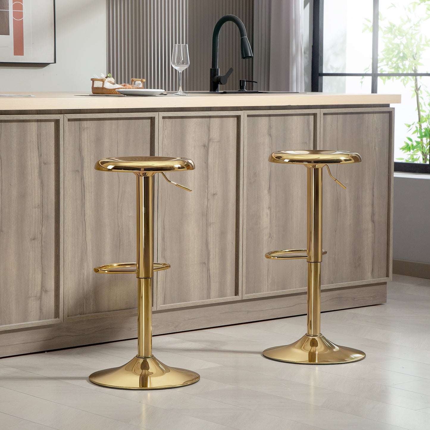 HOMCOM Steel Bar Stools Set of 2, Adjustable Counter Height Round Breakfast Barstools, Industrial Swivel Bar Chairs, Silver