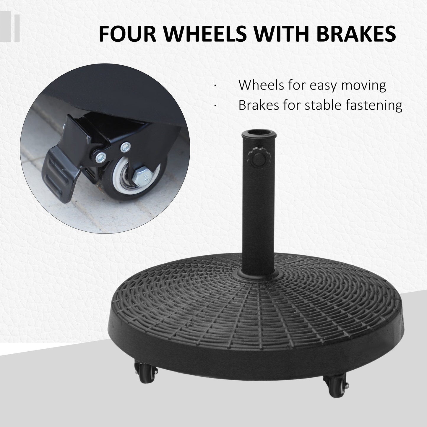 Outsunny 20.5" Round Parasol Base Resin Patio Umbrella Base Garden Parasol Holder Outdoor Offset Weight Stand with Wheels Black