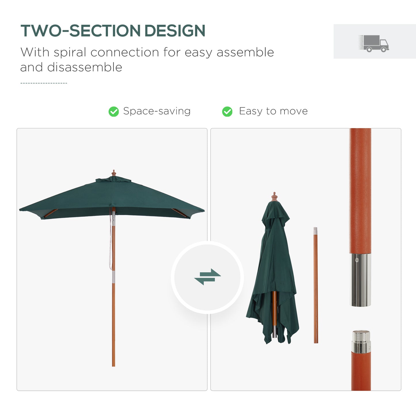 Outsunny 6.6x5ft Square Market Parasol, Wooden Patio Umbrella with Tilt Mechanism and 6 Bamboo Ribs, Garden Sunshade, Wine Red