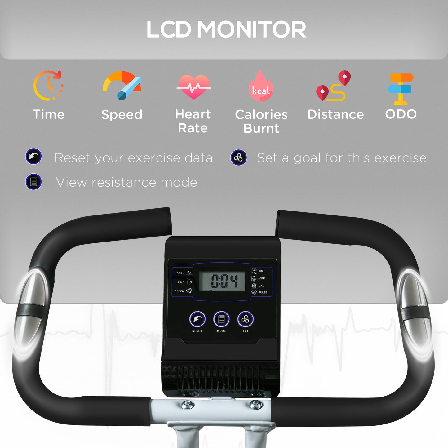 Soozier Foldable & Quiet Exercise Bike with 8-Level Magnetic Resistance, Pulse Sensor, Wheels and LCD Monitor, Black