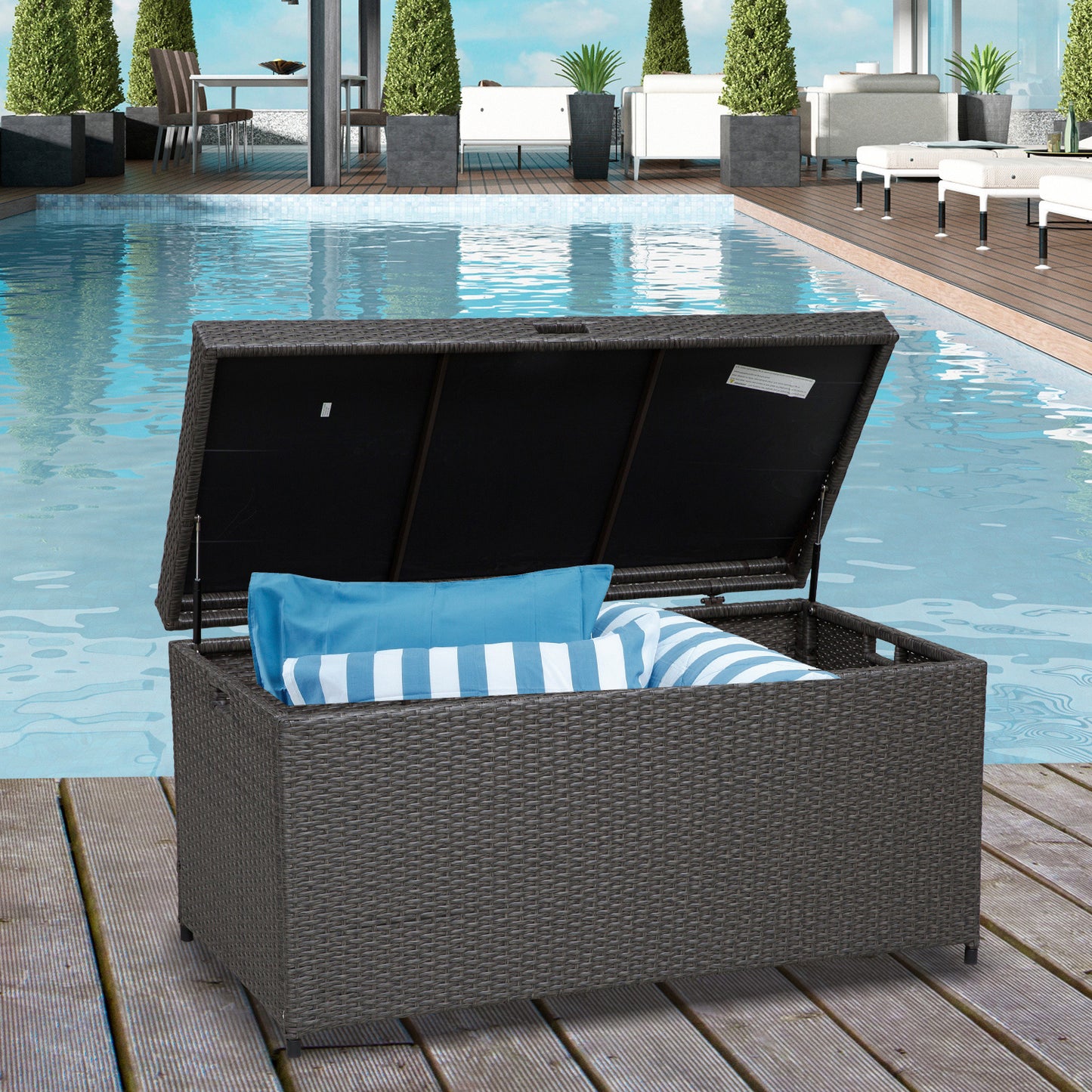 Outsunny Outdoor Storage Box with 118 Gallon Storage, Plastic Top Lid, Handles for Cushions, Pool Essentials, Garden Tools, Grey