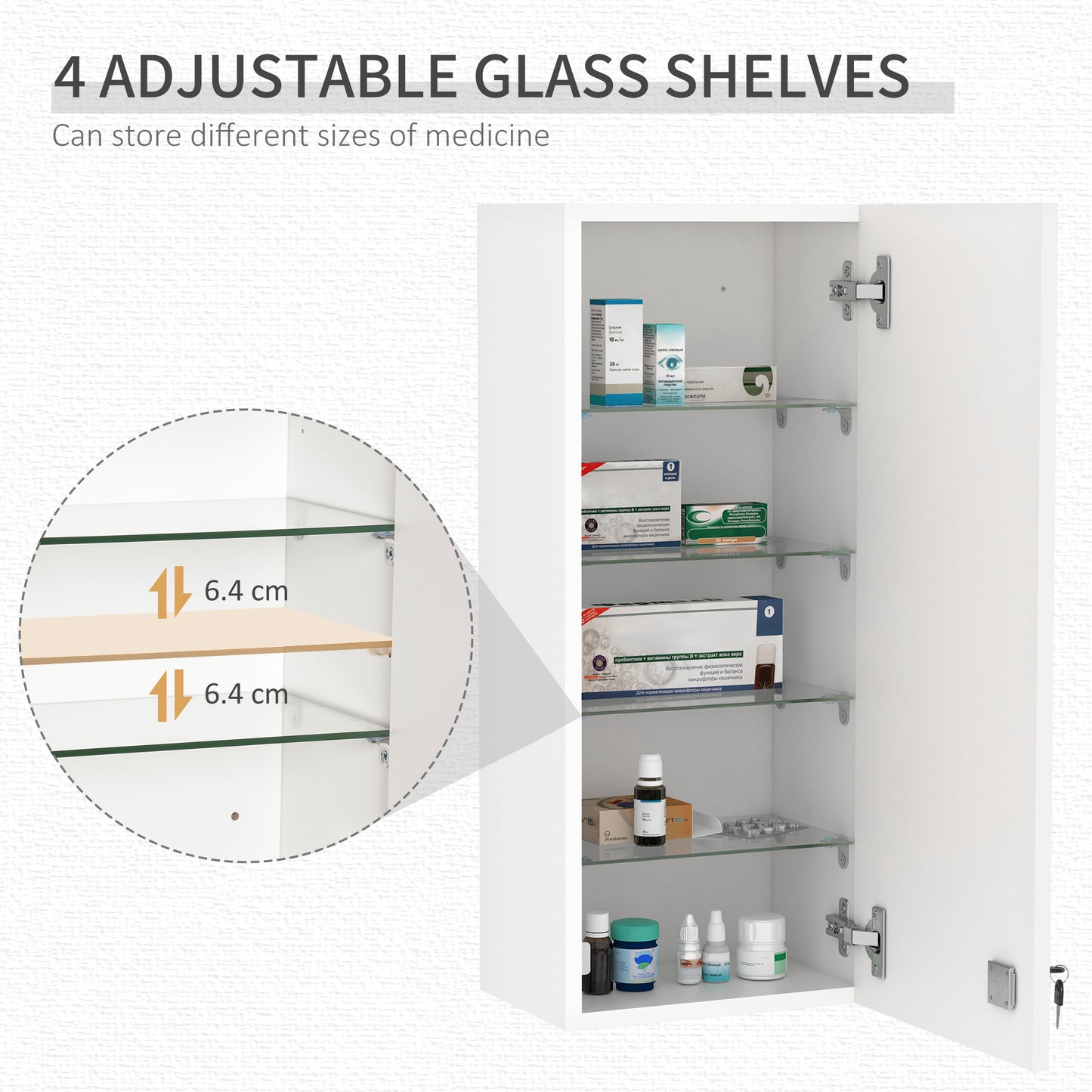 kleankin Wall Mount Medicine Cabinet, 5-tier Lockable Bathroom Cabinet with 2 Keys and Adjustable Shelves, White