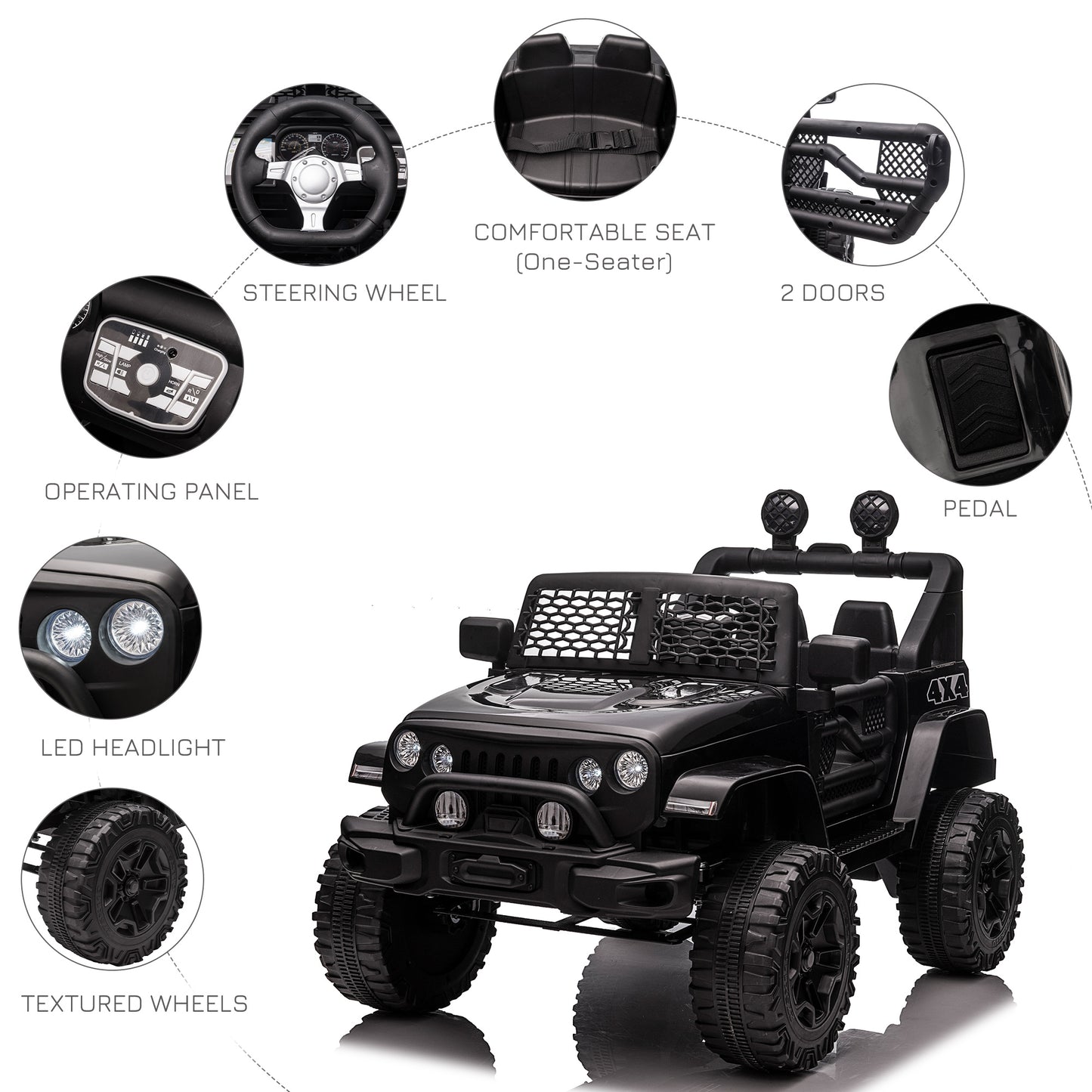 Aosom 12V Battery Powered Kids Ride On Car Off Road Truck Toy w/ Parent Remote, Black