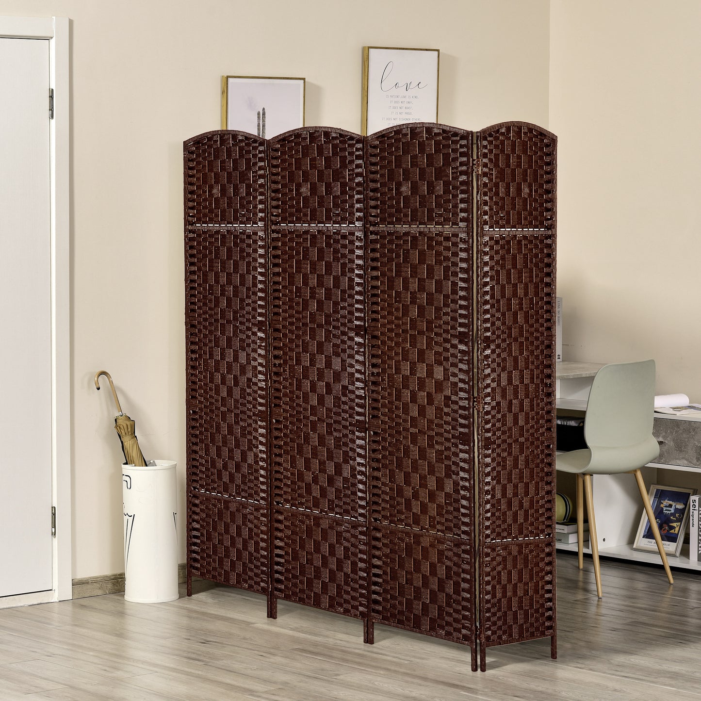 HOMCOM 6ft Folding Room Divider, 4 Panel Wall Partition with Wooden Frame for Bedroom, Home Office, Black