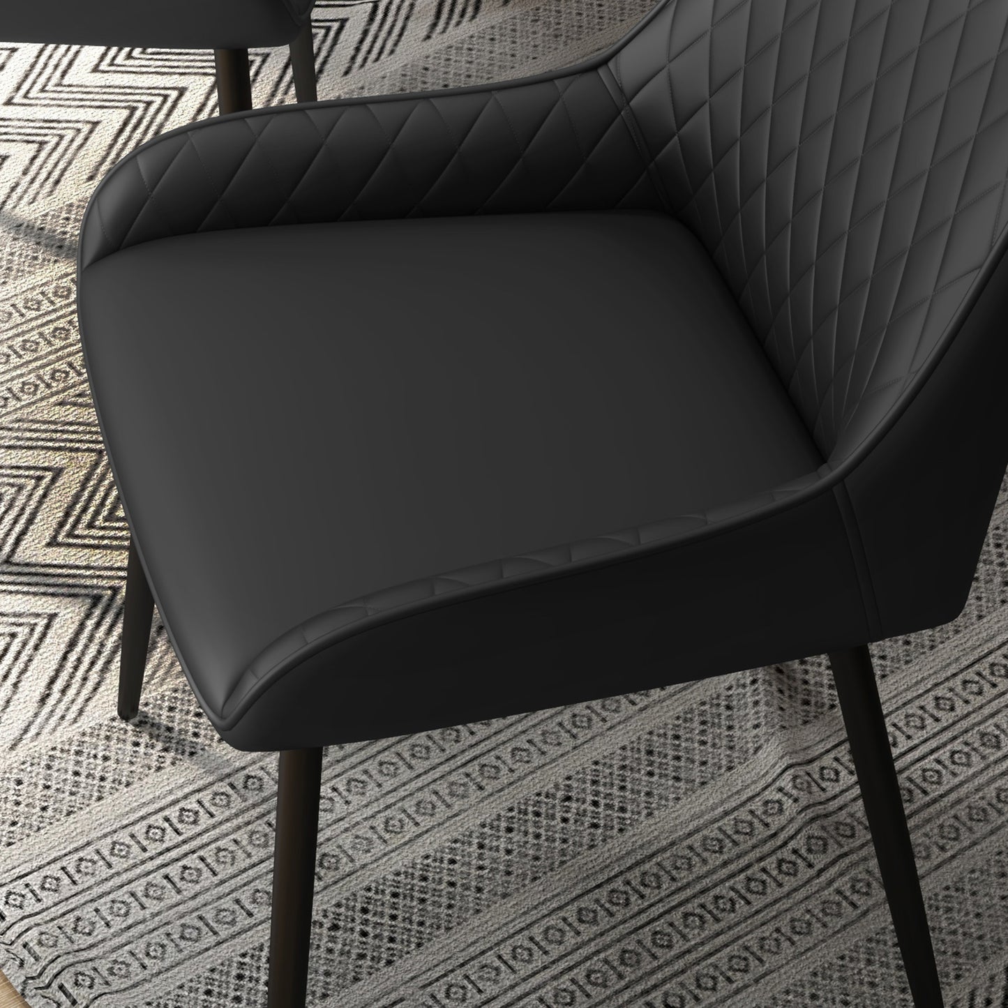 HOMCOM Upholstered Kitchen Chairs, Modern Dining Chairs Set of 2 with Diamond Tufting and Steel Legs for Dining Room, Black