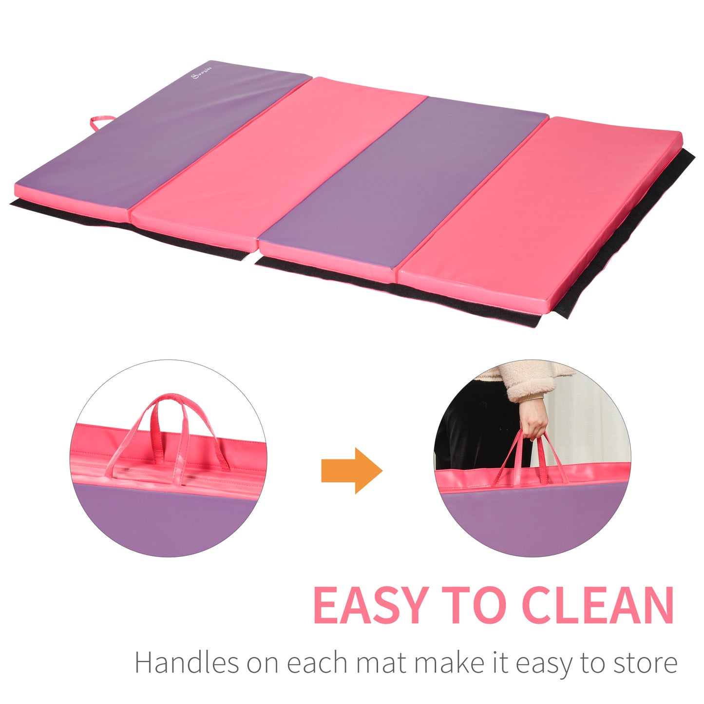 Soozier 4'x6'x2'' Folding Gymnastics Tumbling Mat, Exercise Mat with Carrying Handles for Yoga, MMA, Martial Arts, Stretching, Core Workouts, Pink and Purple