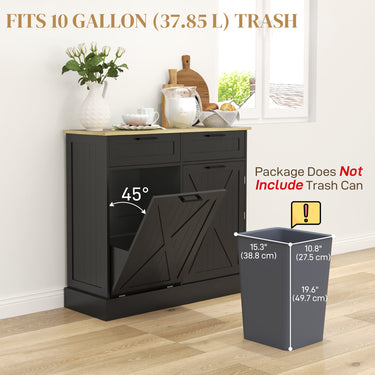 HOMCOM 10 Gallon Hidden Garbage Bin Cabinet, Tilt Out Trash Cabinet w/ 2 Drawers, Freestanding Kitchen Island, Black