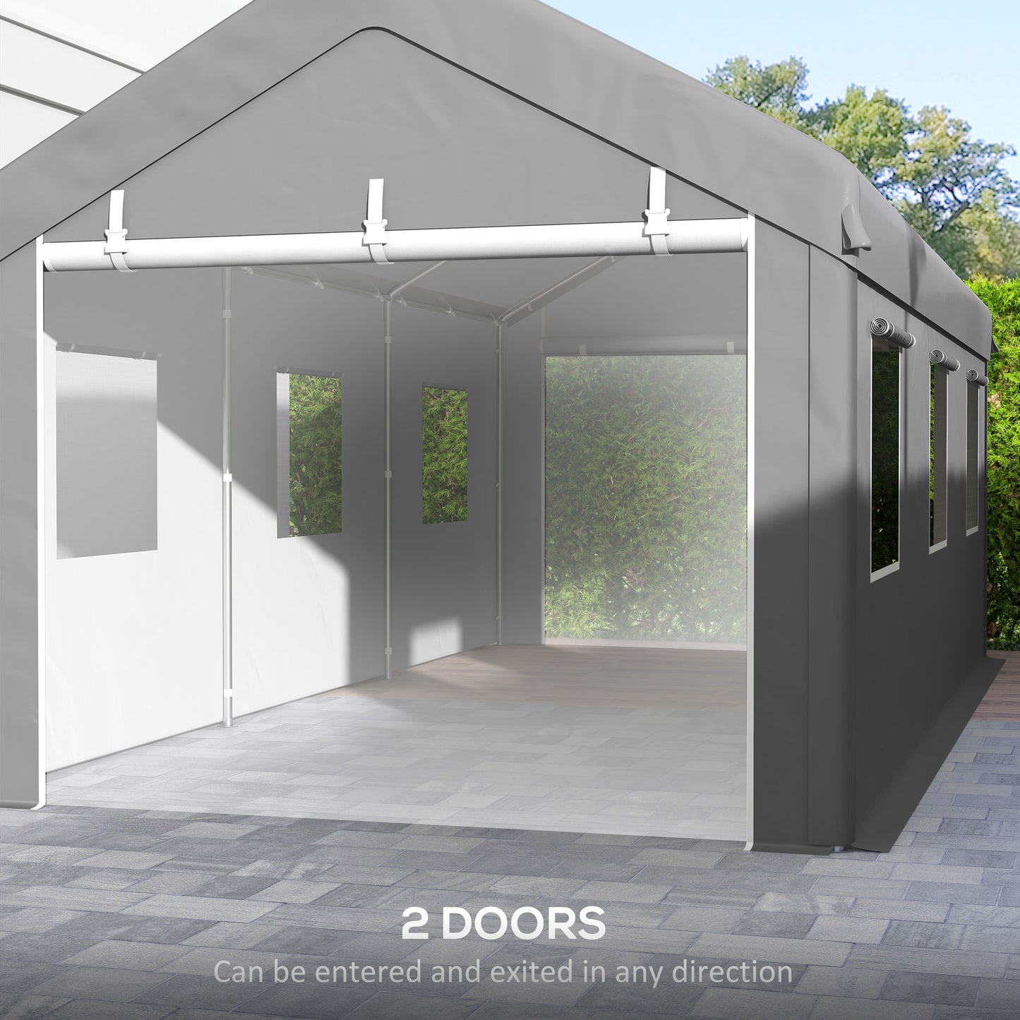 Outsunny 10' x 20' Carport, Heavy Duty Portable Garage with 6 Mesh Windows and 2Doors, Gey