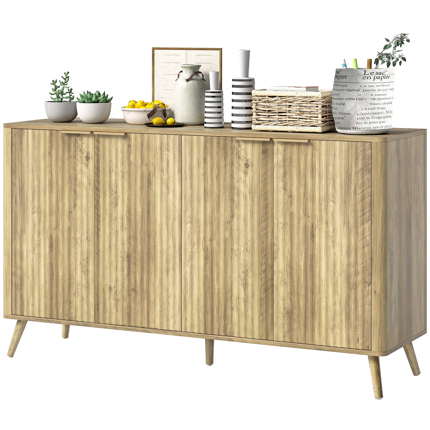 HOMCOM 55" Buffet Cabinet, Modern Sideboard with 2 Fluted Doors and Adjustable Shelf for Kitchen, Living Room, White