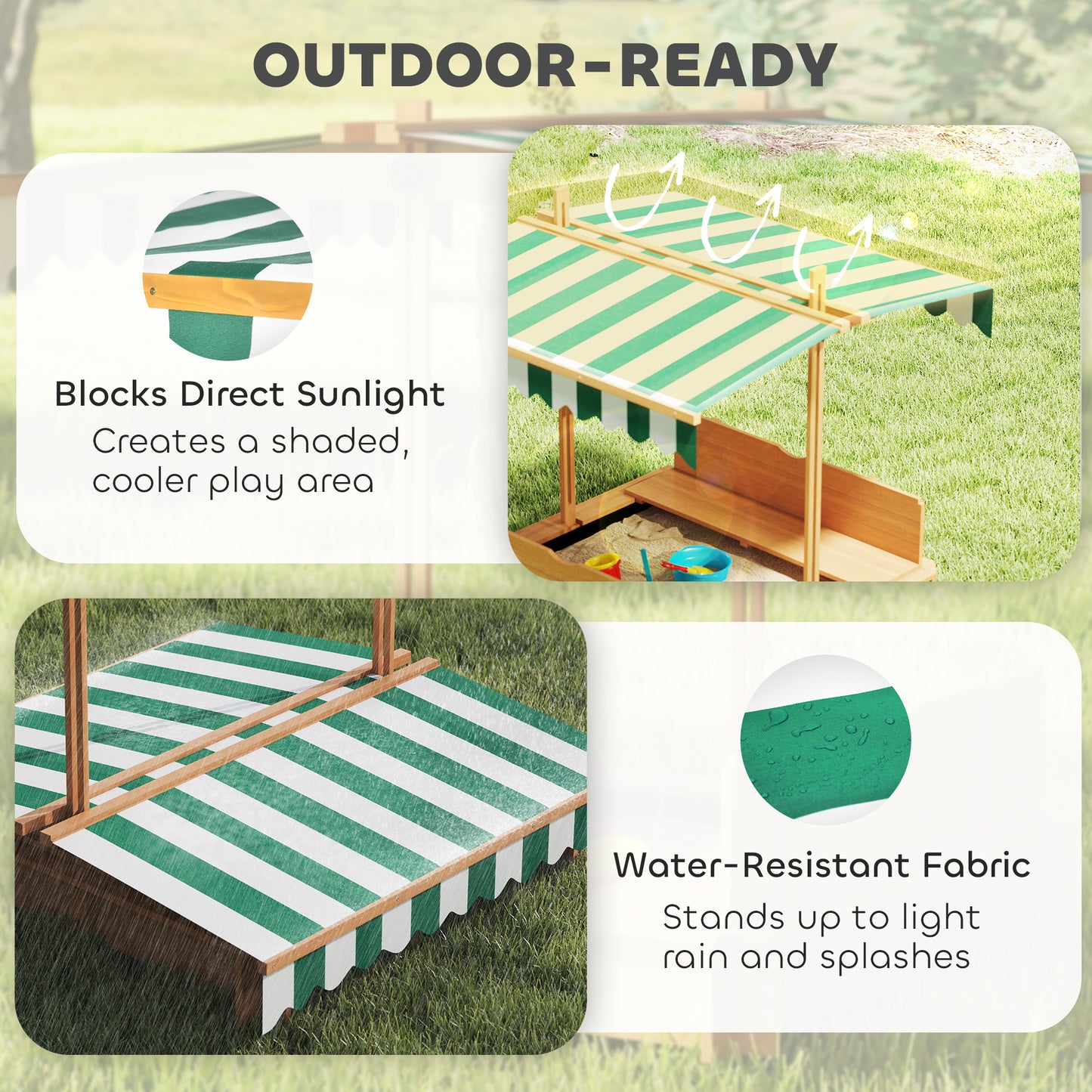 Outsunny Kids Wooden Sandbox Outdoor Backyard Playset Children Play Station w/ Adjustable Canopy & Convertible Bench Sand for 3-7 Years Old
