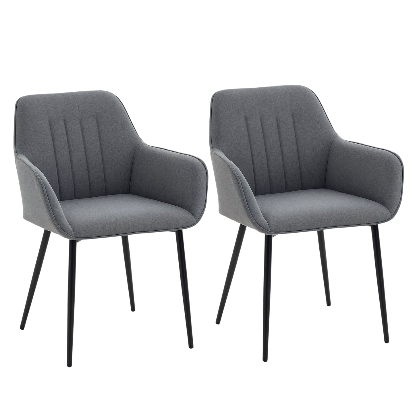 HOMCOM Dining Chairs Set of 2, Linen Upholstery Accent Chair with Back, Armrest, Metal Legs, Dark Grey