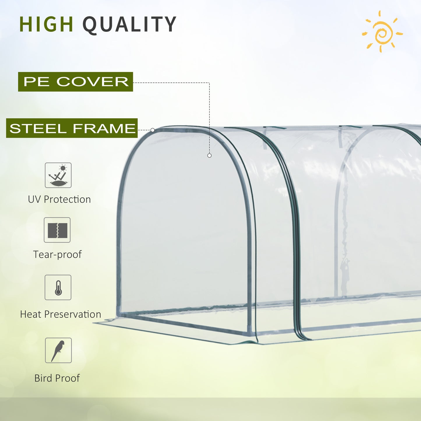 Outsunny 138"x39"x32" Transparent PVC Mini Tunnel Greenhouse Garden Green Grow Shed Portable Plant Flower Warm House Steel Frame Zipped Doors