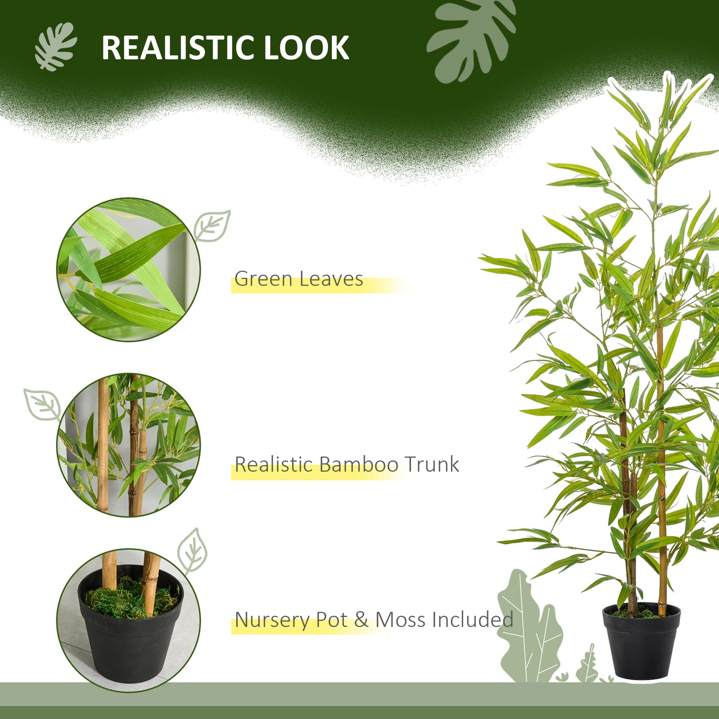 Outsunny Artificial Bamboo Tree, 4ft Fake Tree with Realistic Leaf and Natural Trunk, Decorative Plant in Nursery
