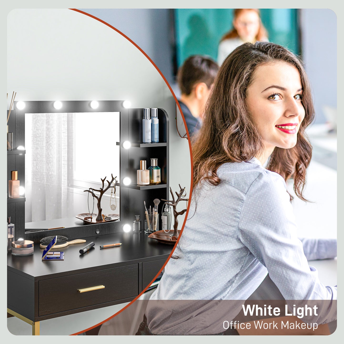 HOMCOM Makeup Vanity Desk Set with Lighted Mirror, Stool, Drawers, Shelves, 2 Lighting Modes, Dressing Table, Black