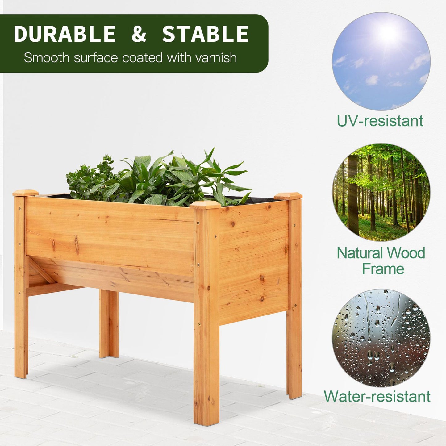 Outsunny Wooden Raised Garden Plant Stand Outdoor Tall Flower Bed Box with Hooks, 48" x 24" x 32", Nature Wood