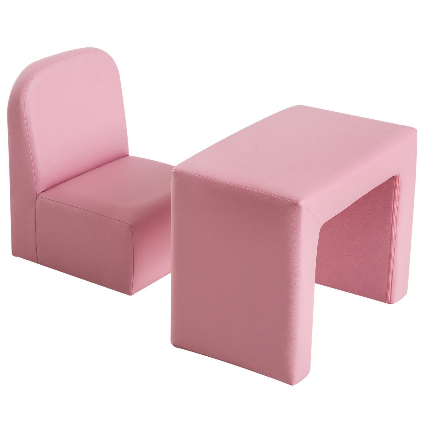 Qaba Kids Sofa, 2-in-1 Multi-Functional Toddler Table and Chair, Children Armchair Sturdy Couch for 3-9 Years Old, Pink
