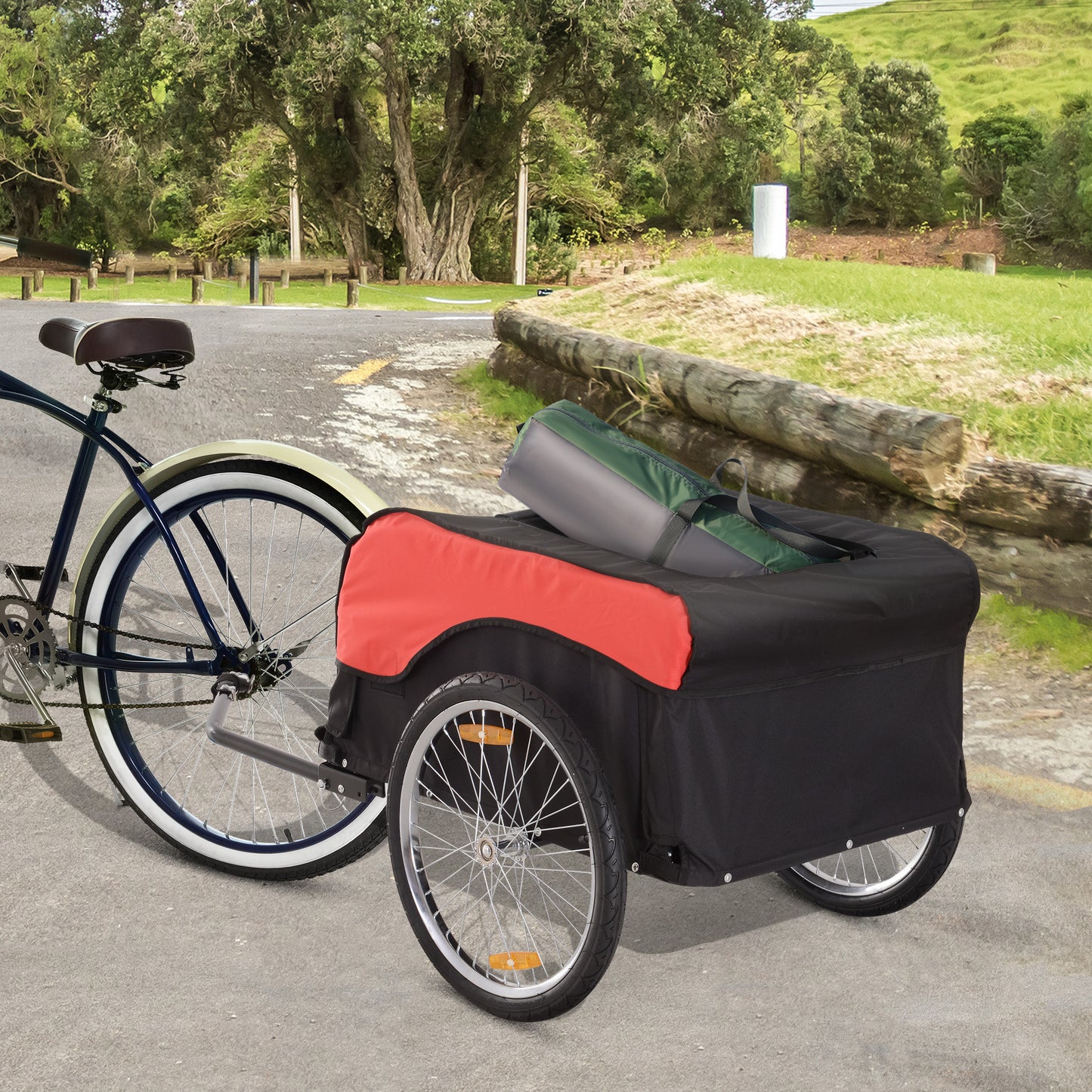 Aosom Bike Cargo Trailer Bicycle Luggage Carrier Cart with Cover Black Red