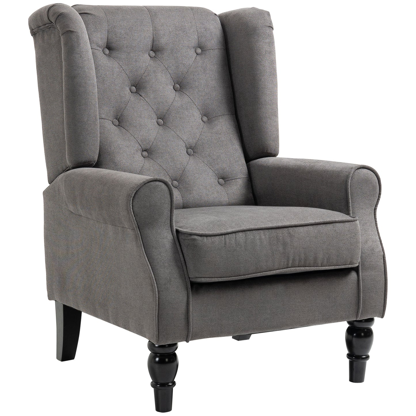 HOMCOM Fabric Accent Chair, Button Tufted Armchair, Upholstered Modern Living Room Chair, Wingback Chair with Wood Legs, Rolled Arms, Thick Padding for Bedroom, White
