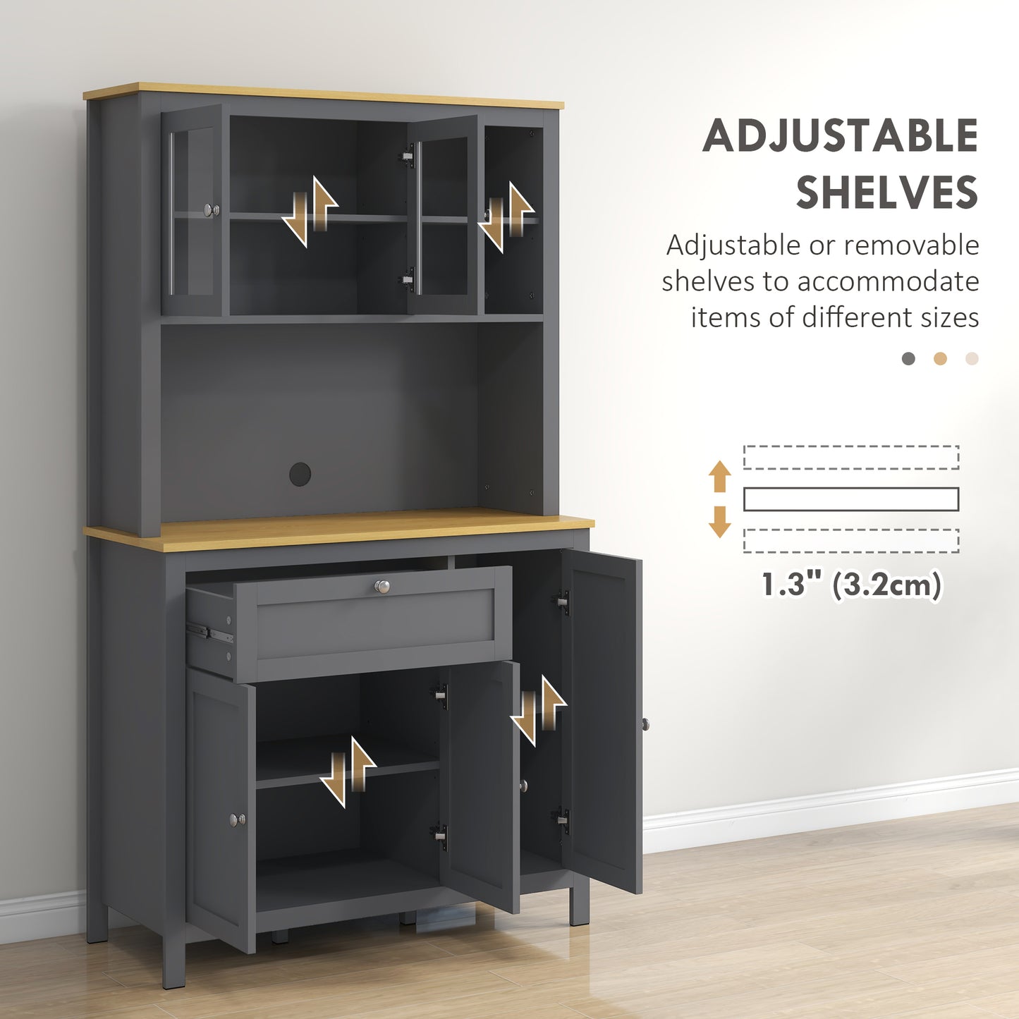 HOMCOM 5-Door Kitchen Pantry Cabinet, Freestanding Storage Cabinet Cupboard with Adjustable Shelves, 71"