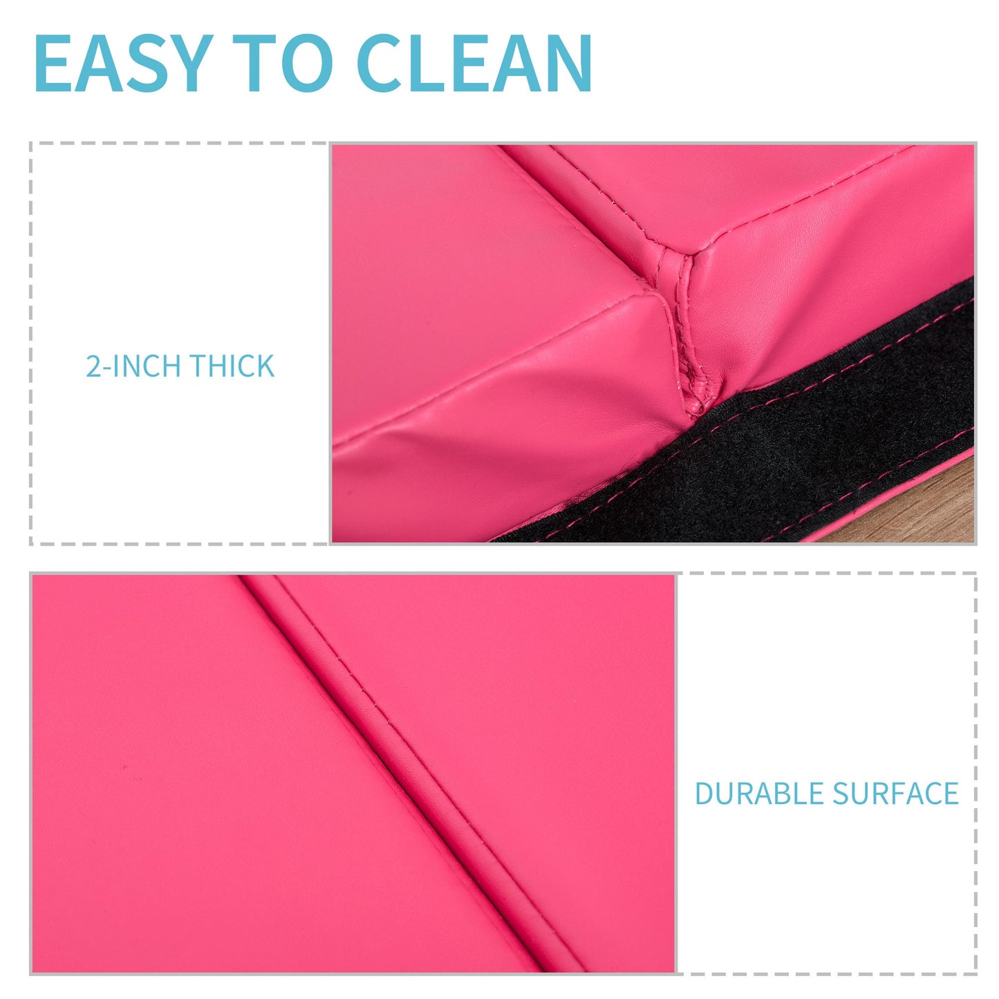 Soozier 4'x10'x2'' Folding Gymnastics Tumbling Mat, Exercise Mat with Carrying Handles for Yoga, MMA, Martial Arts, Stretching, Core Workouts, Pink