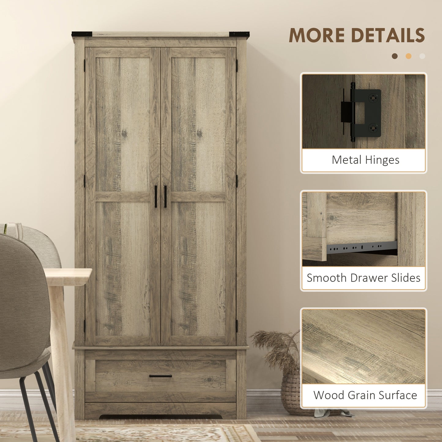 HOMCOM 69" Tall Farmhouse Kitchen Pantry Cabinet with 2 Doors, Drawer and Adjustable Shelves, Black Wood Grain