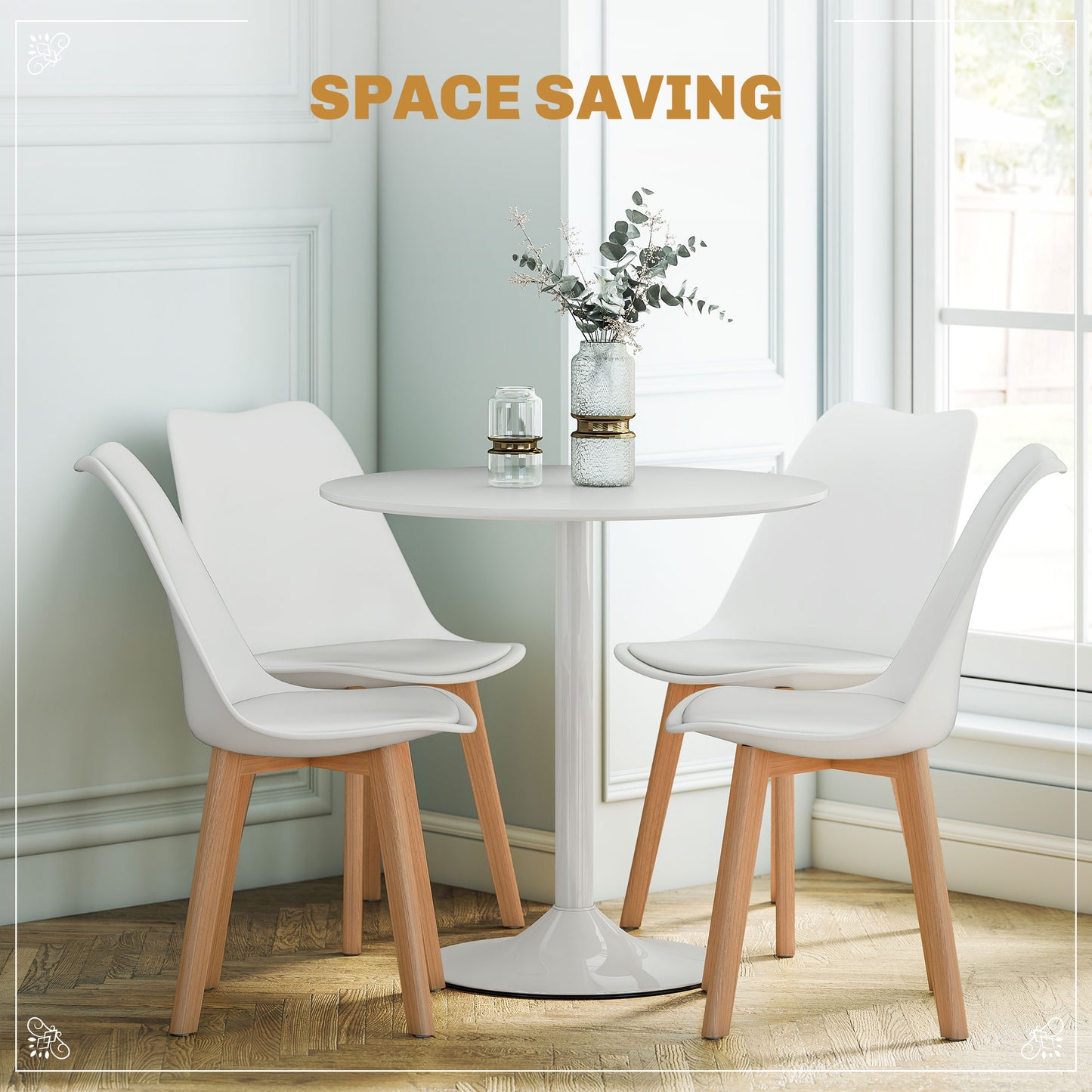 HOMCOM Round Dining Table Set for 4 with Pedestal Base, PU Padded Seats, for Small Space, Apartment, White