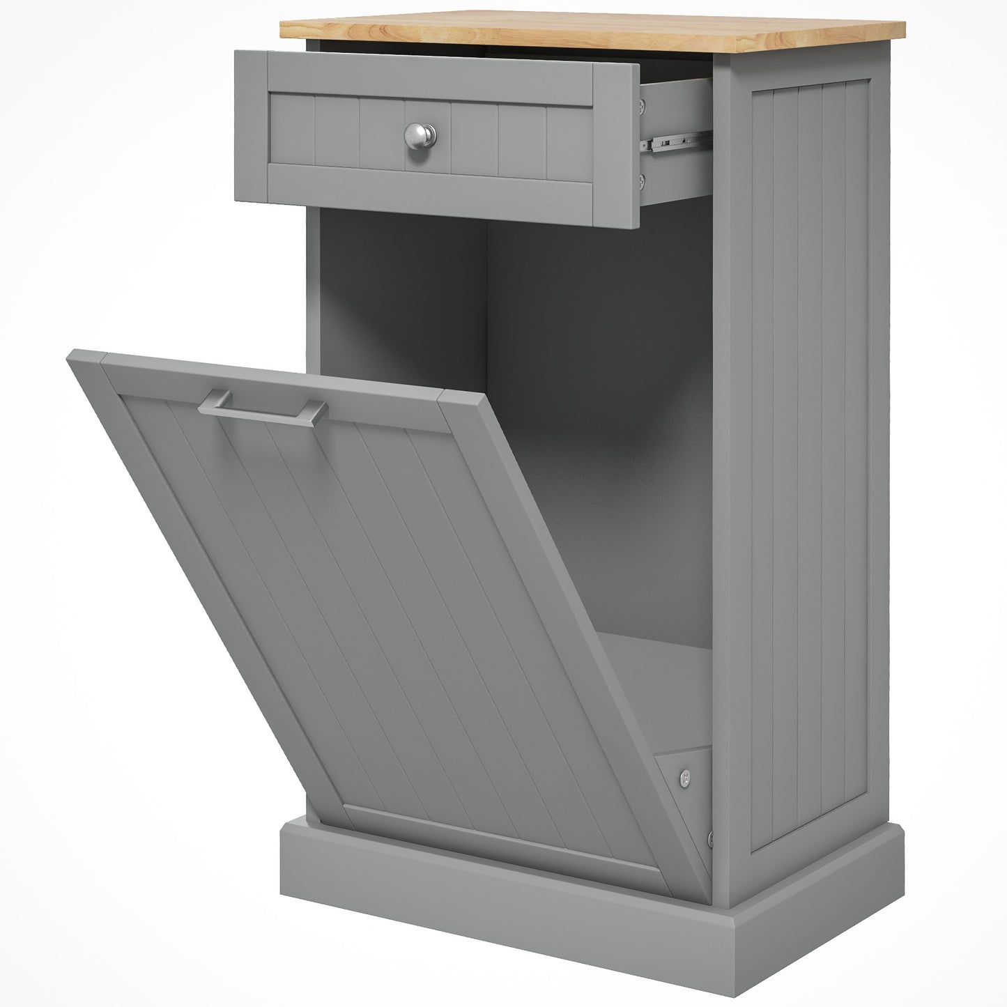 HOMCOM Kitchen Tilt Out Trash Bin Cabinet, Free Standing Recycling Cabinet, Trash Can Holder with Drawer, White