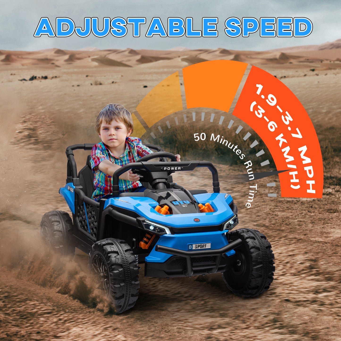 Qaba 12V Kids Ride On Car, Toy Truck with Remote Control, Spring Suspension, LED Headlights, 3 Speeds, Blue