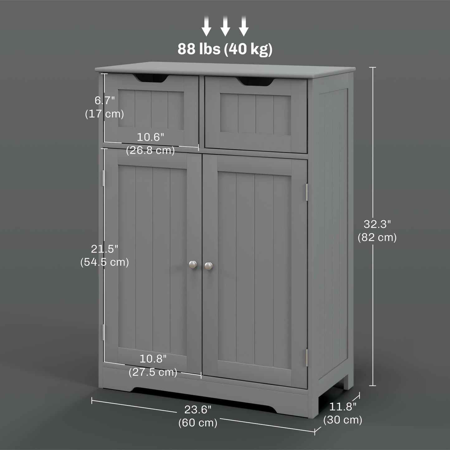kleankin Bathroom Cabinet, Bathroom Storage Cabinet with 2 Drawers, Adjustable Shelf for Living Room, Entryway, White