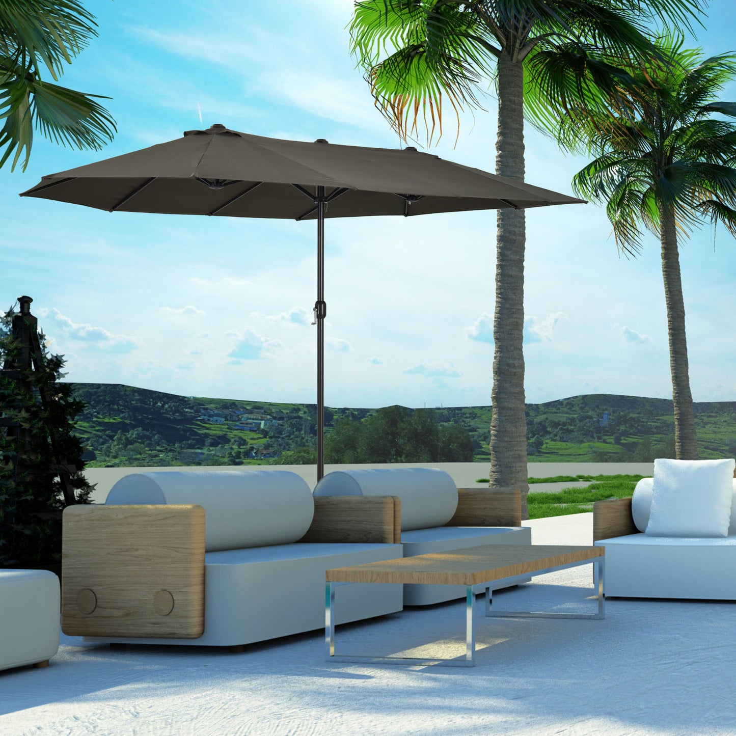 Outsunny 15' Double-Sided Patio Umbrella Parasol Sun Shelter Canopy Shade Grey