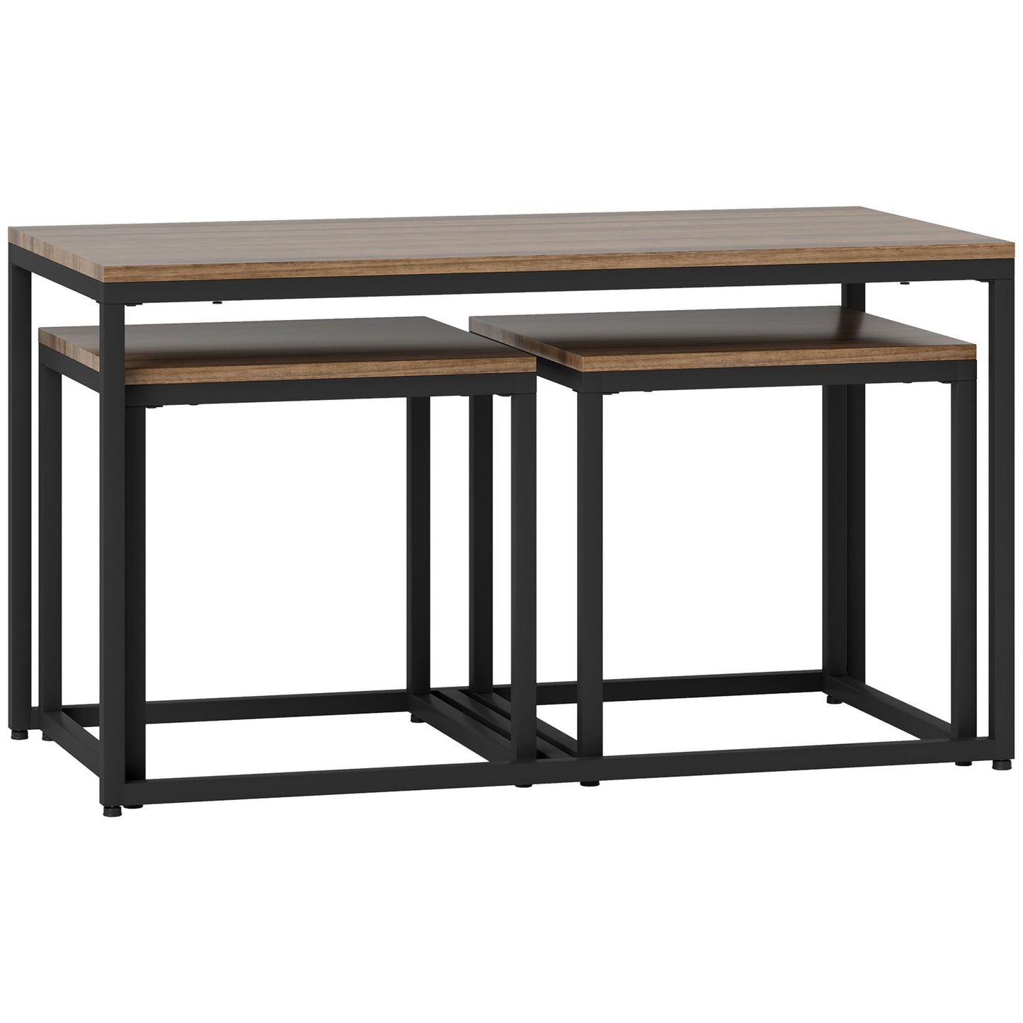 HOMCOM Nesting Coffee Table Set of 3, Modern End Tables with Black Metal Frame for Living Room Home Furniture, Natural