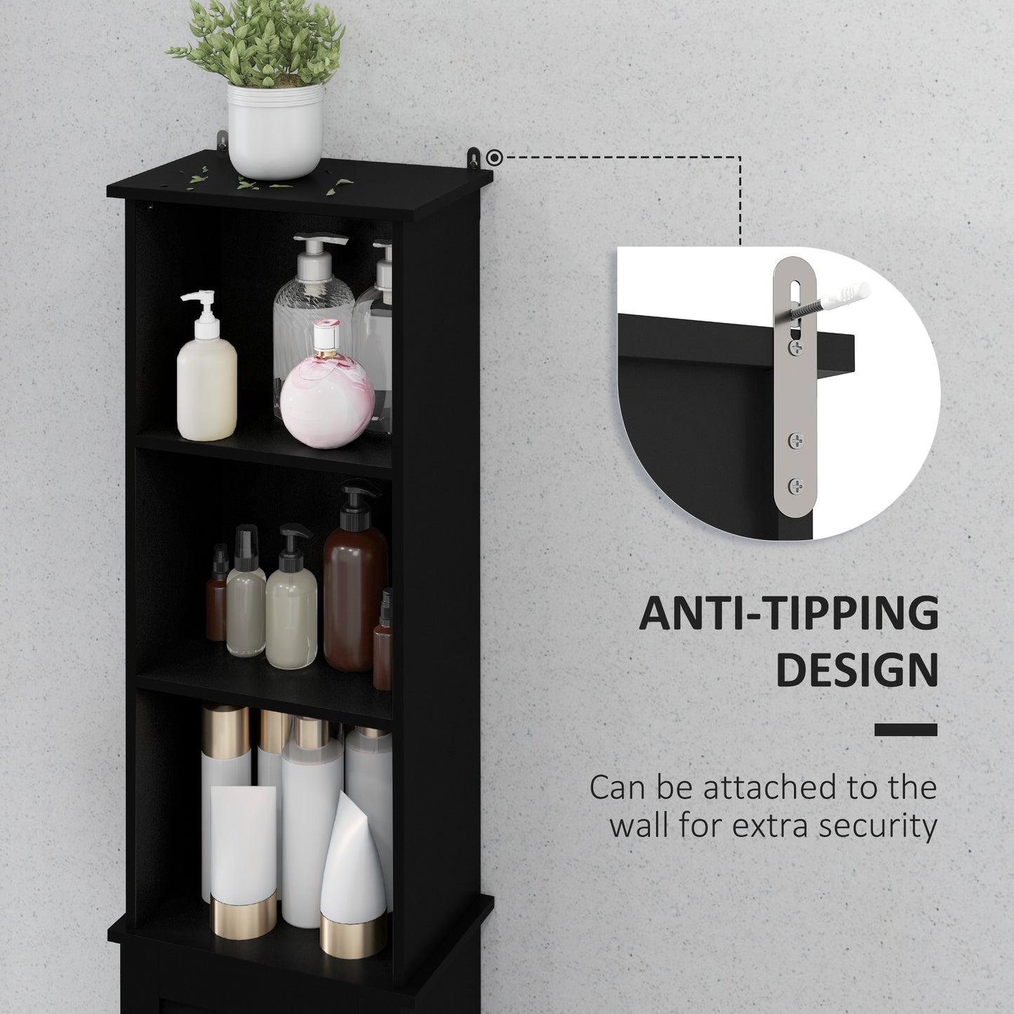 HOMCOM Tall Bathroom Storage Cabinet, Freestanding Linen Tower with 3-Tier Open Adjustable Shelf, White