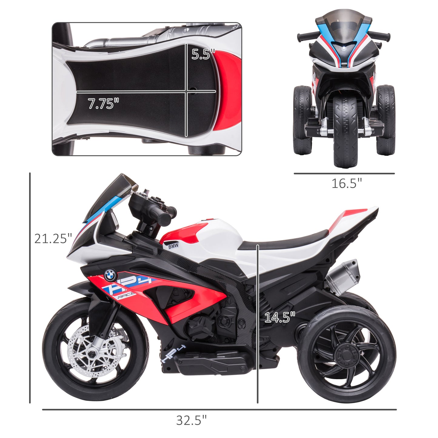 Aosom Kids 6V Electric Ride-On Motorcycle Battery Powered 1.5-5 Years Blue