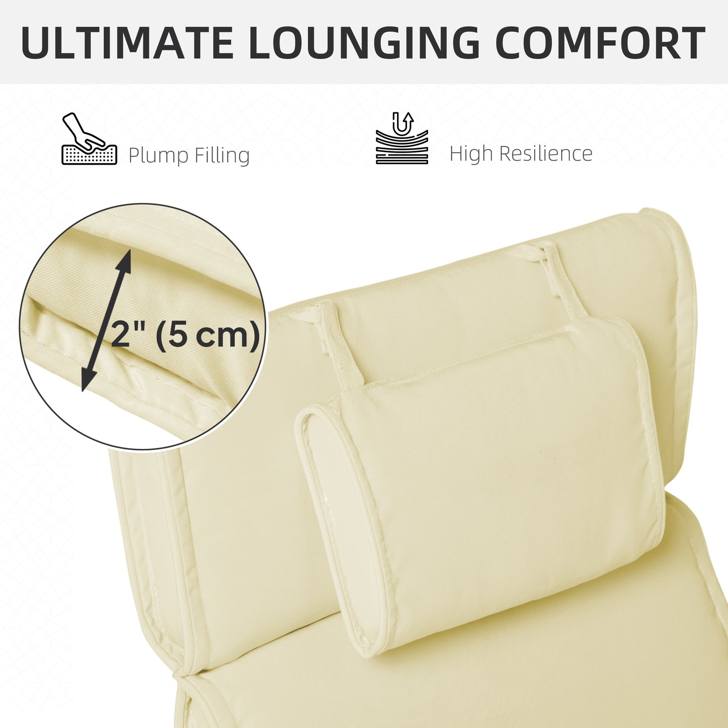 Outsunny Garden Lounger Chair Cushion Replacement, Deep Seat Patio Cushions with Thick Padded, Headrest, Removable Cover, Grey
