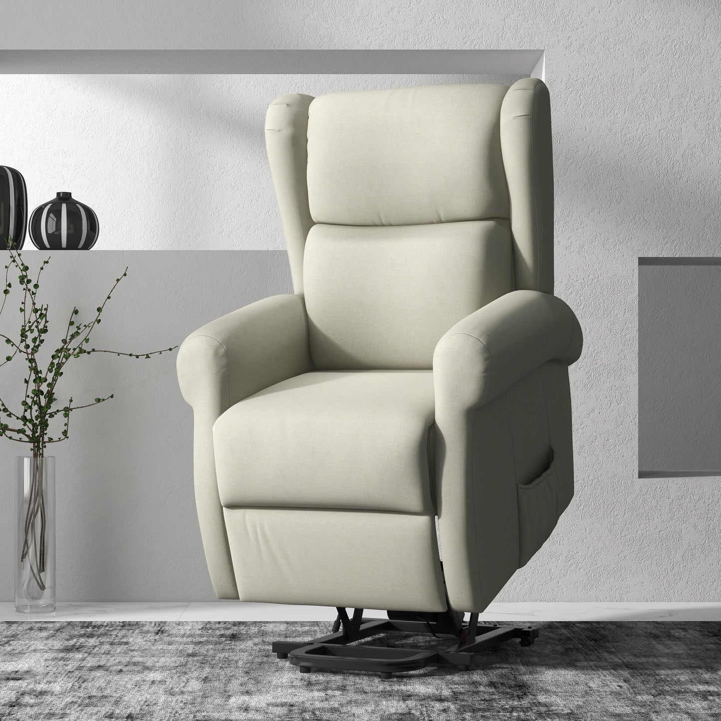 HOMCOM Wingback Lift Chair for Elderly, Power Chair Recliner with Footrest, Remote Control, Side Pockets, Grey