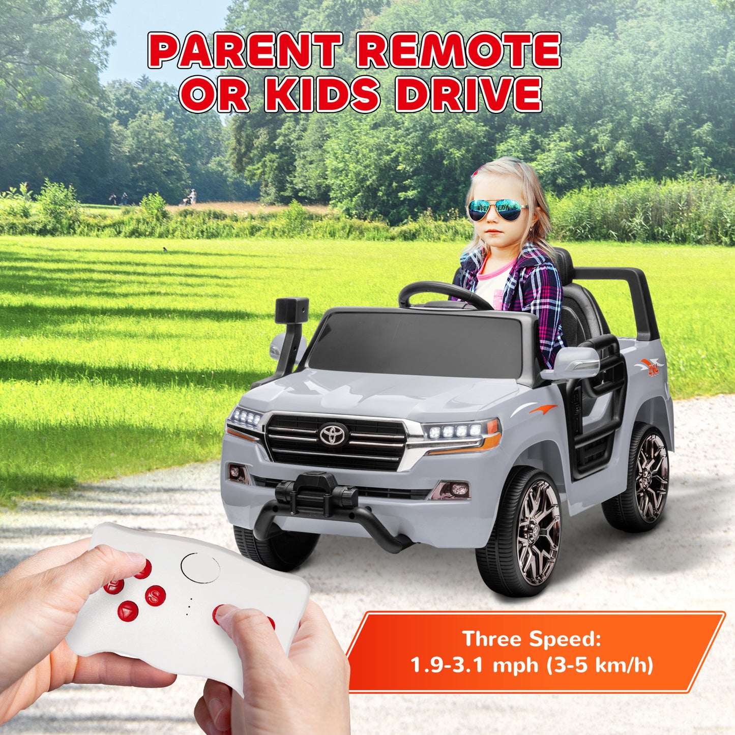 Qaba 12V Toyota LAND CRUISER Licensed Kids Car w Remote Control, Four Wheel Spring Suspension, Soft Start, LED Light, Pink