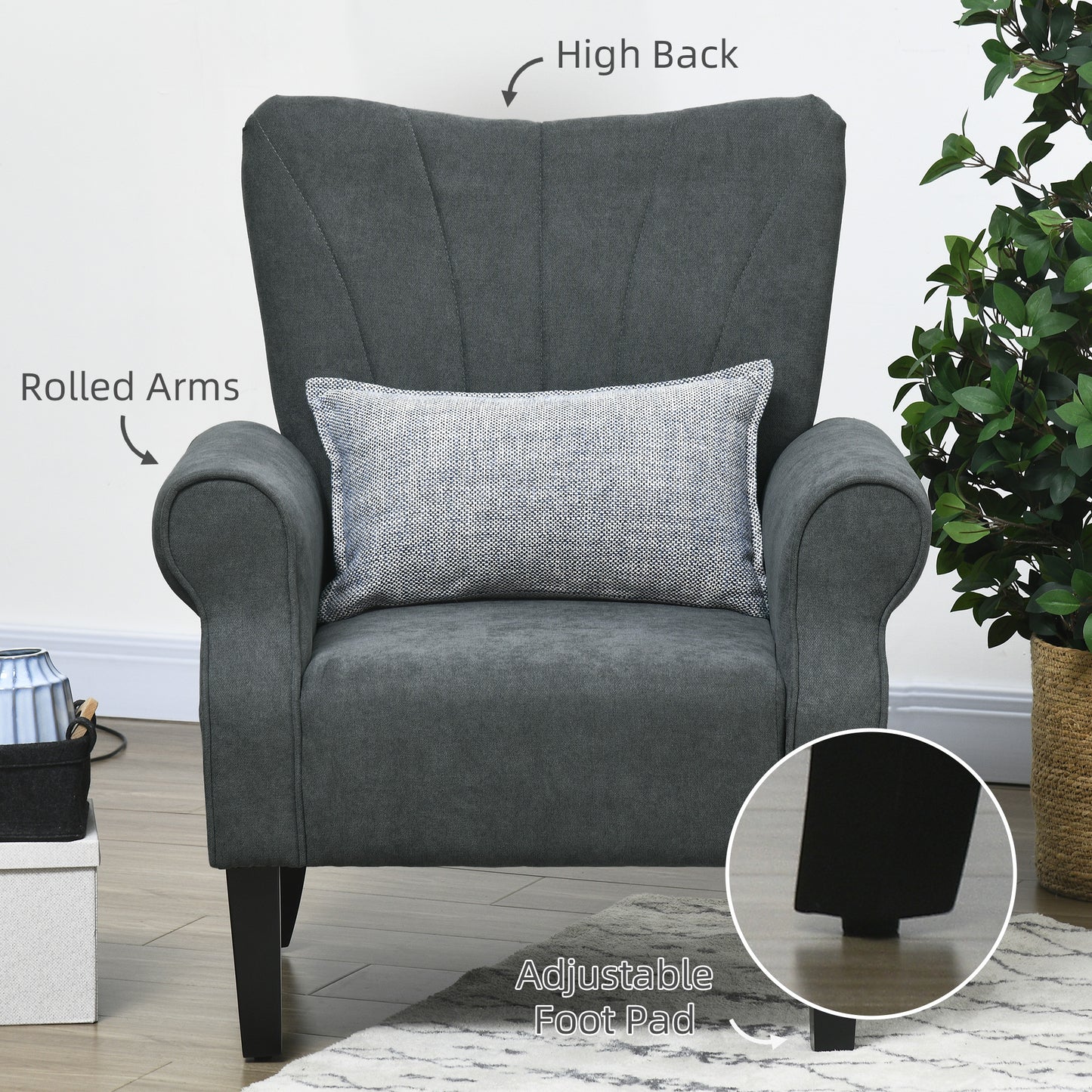 HOMCOM Fabric Armchair, Modern Accent Chair with Wood Legs for Living Room, Bedroom, Home Office, Beige