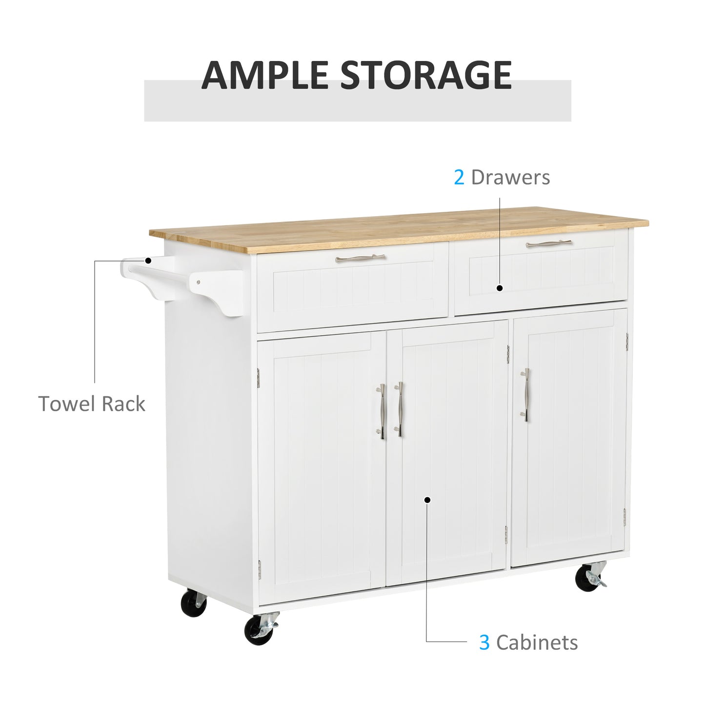 HOMCOM Modern Kitchen Island, Utility Kitchen Serving Cart with 2 Storage Drawers & Cabinets for Dining Room, Black