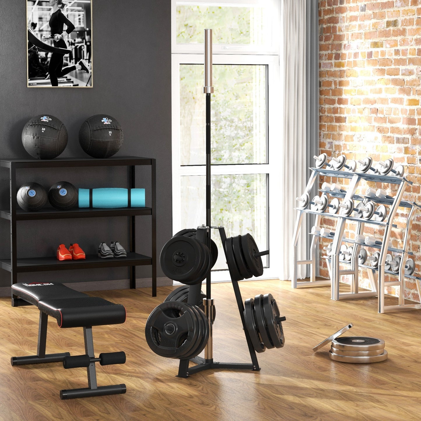 Soozier Weight Rack for 1-Inch or 2-Inch Weight Plates, 660LBS Capacity Weight Plate Rack for Home Gym Storage