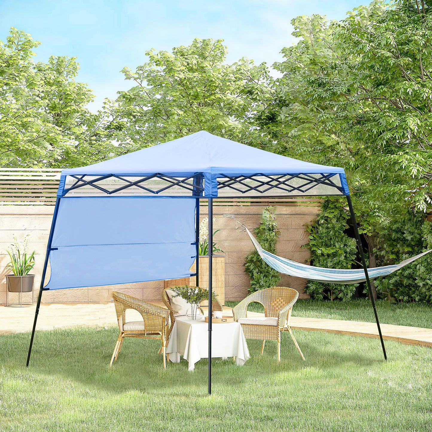 Outsunny 7' x 7' Garden Foldable Pop Up Gazebo Tent with Backpack & Adjustable Legs Outdoor Party Canopy, Blue & Black