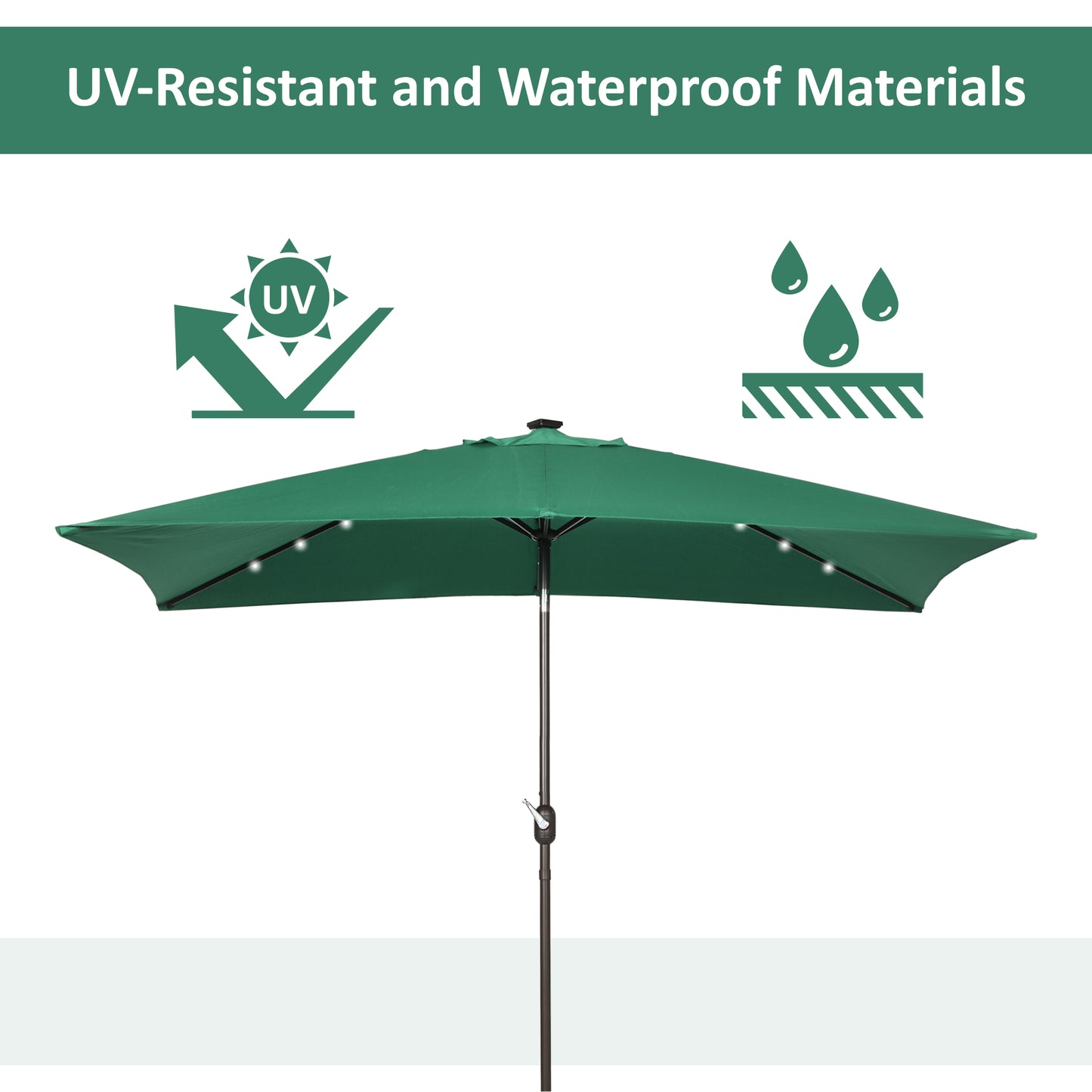 Outsunny 6.5x10ft Patio Umbrella Rectangle Solar Powered Tilt Aluminum Outdoor Market Parasol with LEDs Crank (Turquoise)