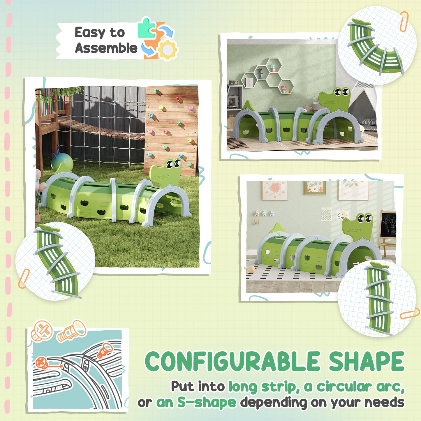 Qaba Lion Design Tunnel for Kids to Crawl Through, for 3-6 Years, Multicoloured
