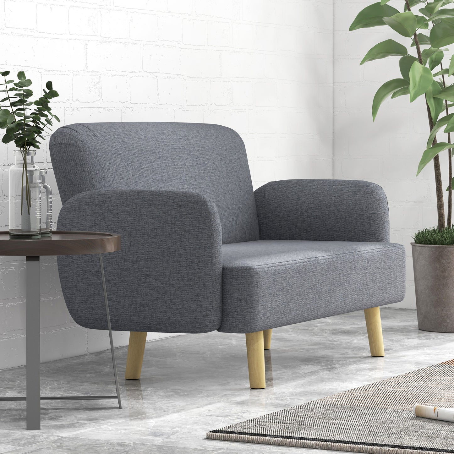 HOMCOM Velvet Feel Fabric 2 Seater Sofa, Small Sofa Loveseat with 8.3" Thick Padding and Wood Legs, Grey