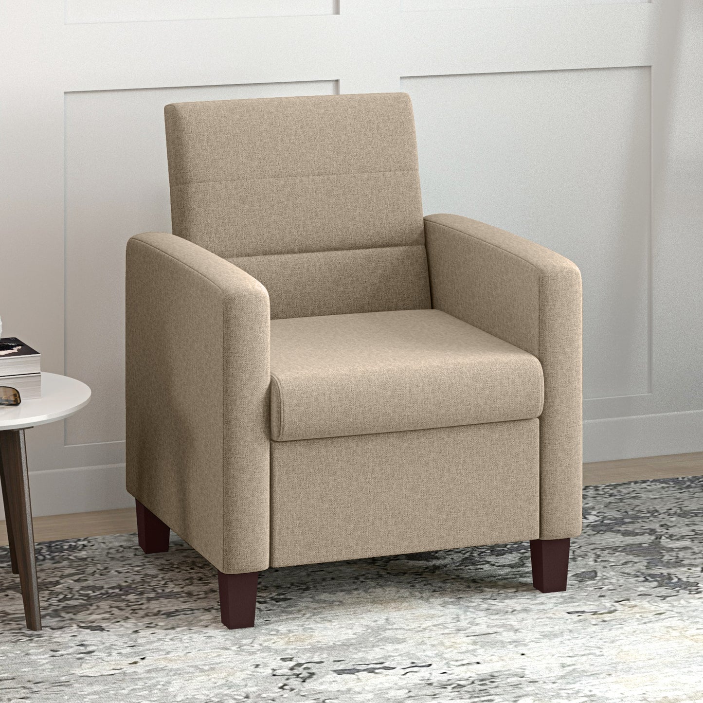 HOMCOM Fabric Accent Chair, Modern Armchair with Seat Cushion and Non-Slip Pads for Living Room, Bedroom, Light Brown