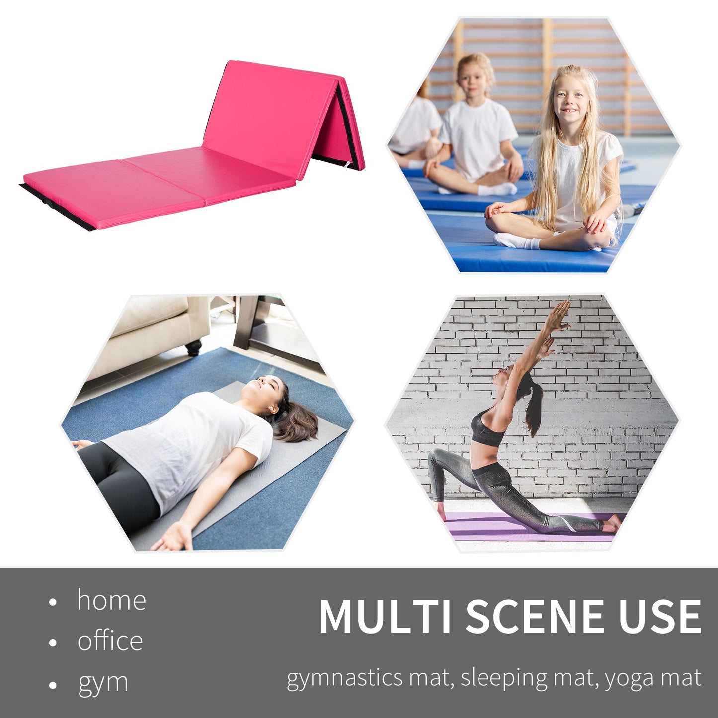 Soozier 4'x10'x2'' Folding Gymnastics Tumbling Mat, Exercise Mat with Carrying Handles for Yoga, MMA, Martial Arts, Stretching, Core Workouts, Pink