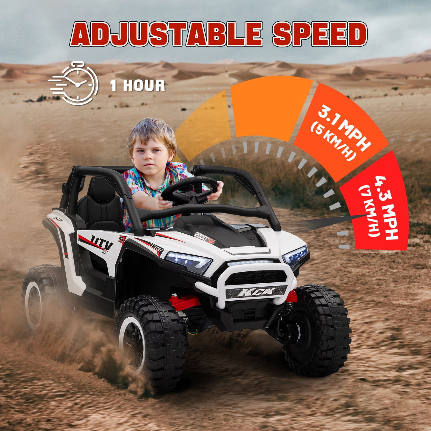 Qaba 2 Seater 24V 7AH Ride on Truck, Electric Car for Kids w/ Spring Suspension, Remote Lights, Horn, Music, White